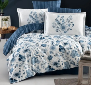 Турецька постільна білизна La Romano Premium Satin Madena Blue євро