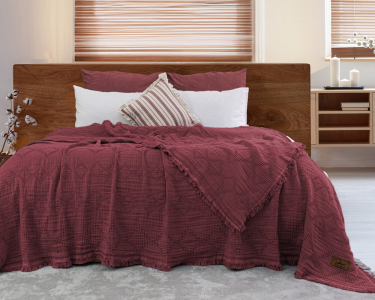 Турецкое муслиновое покрывало Saheser Oscar 240х260 Ruby Kirmizi