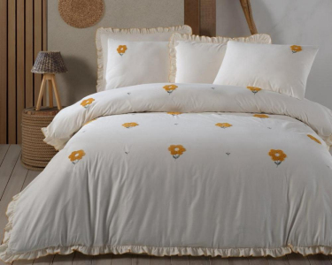 Турецкое постельное белье из вареного хлопка Saheser Stonewashed Ranforse 200 х 220 см Florita Yellow