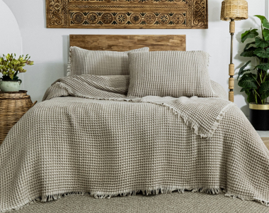 Турецкое вафельное покрывало Saheser Norah 240 х 260 см Beige с наволочками 50х70 