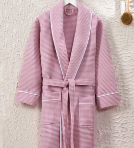 Халат вафельний з кантом ZERON EXCLUSIVE pike bornoz Gul kurusu L