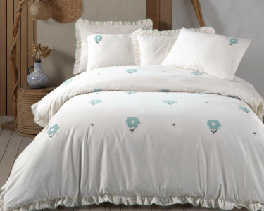 Турецкое постельное белье из вареного хлопка Saheser Stonewashed Ranforse 160 х 220 см Florita Mint семейное