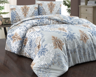 Турецкое постельное белье First Choice Homesko Ranforse Lara Blue семейный с простынью на резинке 160х200х30см