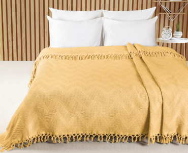 Турецьке жакардове покрывало Saheser Zick - Zack 180×220 см Sari