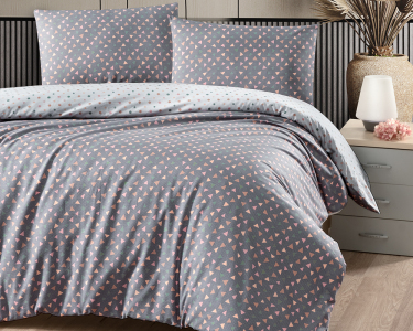 Турецкое постельное белье First Choice Homesko Ranforse Eldon Grey евро с простынью на резинке 160х200х30см