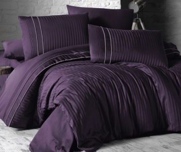 Турецкое постельное белье First Choice De Luxe сатин Dark Series Stripe Style Purple евро