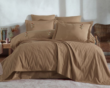 Постельное белье с покрывалом Saheser Stonewashed 200х220 Noris Mustard