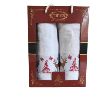 Набор новогодних полотенец Gulcan 50x90+70х140 Merry Christmas White