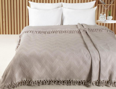 Турецкое жаккардовое покрывало Saheser Zick - Zack 220×240 см Vizon