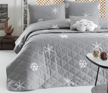 Покривало стьобане двостороннє EnLora Home ранфорс Janes Gri 225х240 з наволочками 50х70
