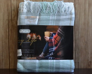 Турецкий хлопковый плед Aksu Cozy Life Inka Mint 180×220