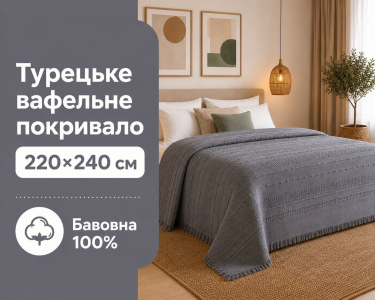 Турецкое вафельное покрывало First Choice Sole 220x240 см Anthracite
