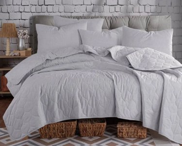 Покривало стьобане Eponj Home Solid Gri 200х220 з наволочками 50х70