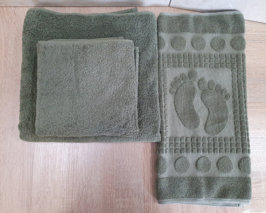 Набір турецьких махрових однотонних рушників Zeron 50х90+70х140+50х70 Green щільність 500 г/м2