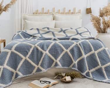 Турецкое муслиновое покрывало Saheser Savio 220х240 Blue