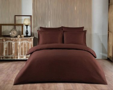 Постільна білизна Zeron сатин-страйп Koyu Kahve сімейна