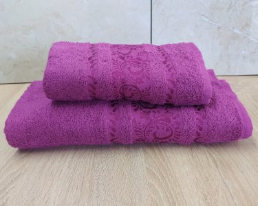 Набор турецких махровых полотенец Zeron 50х90+70х140 Sarmasik Violet