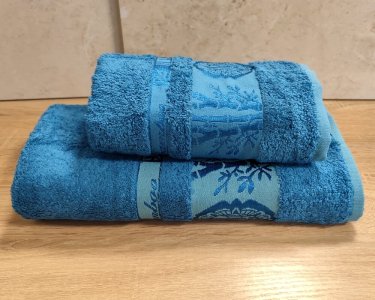 Набор турецких бамбуковых махровых полотенец Zeron 50х90+70х140 Bamboo Agaс Desen бирюзовый 1