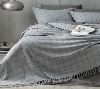 Покривало бавовняне в'язане Turkey 240х260 Gri с наволочками 50х70