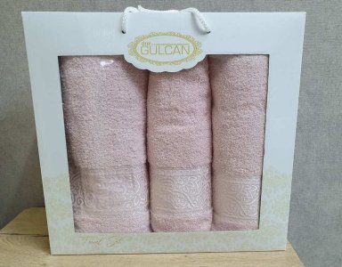 Набор турецких махровых полотенец Gulcan 2 шт 50х90 + 1 шт 70х140 V1 Pudra