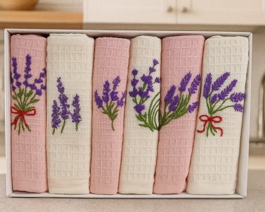 Набір рушників для кухні Nilteks 6 штук 40х60 вафельні з вишивкою Lavanta 4