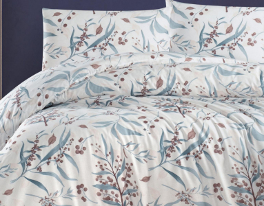 Турецкое постельное белье First Choice Homesko Ranforse Tegan Mink евро с простынью на резинке 160х200х30см