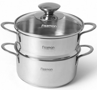 Каструля Fissman BAMBINO 1,1 л 14 см з вставкою для варіння на пару з кришкою 5275