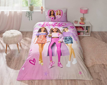 Дитяча постільна білизна ТАС Disney ранфорс 160х220 см Barbie Shine з простирадлом на резинці 100 х 200 см