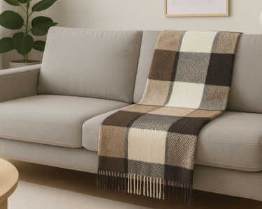 Плед шерстяной Vladi Эльф LIAM коричнево-бело-бежевый 140х200