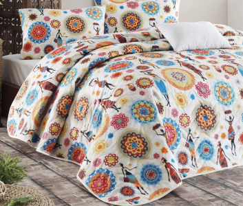 Покривало стьобане Eponj Home Afrika Himba Bej Sari 200х220 з наволочками 50х70