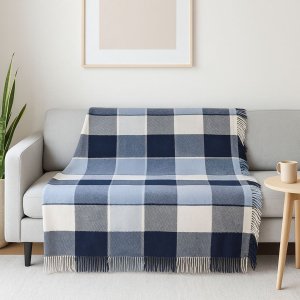 Плед шерстяной Vladi Эльф LIAM бело-серо-голубой 200х220