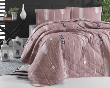 Покривало стьобане двостороннє EnLora Home ранфорс Modena GulKurus 225х240 з наволочками 50х70