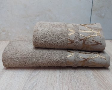 Набір турецьких махрових рушників Zeron 50х90+70х140 Mermer Dark Bej