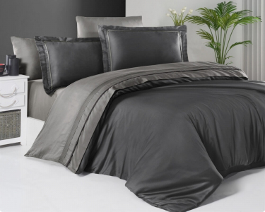 Турецька постільна білизна First Choice De Luxe сатин Anthracite Smoke євро