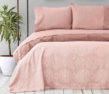 Літній комплект постільної білизни з покривалом Karaca Home Pudra євро