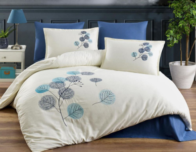 Постільна білизна Zeron сатин De luxe Exclusive з вишивкою Dirok Mavi євро