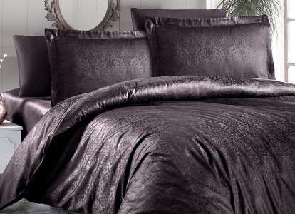 Турецька постільна білизна First Choice сатин-жакард Athena brown євро