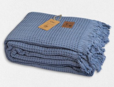 Турецьке вафельне простирадло-покрывало Sikel 210×240 см Elegan Mavi