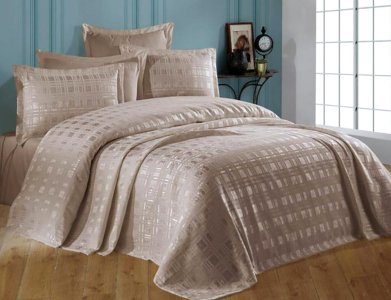 Покривало шенілове Gardines 240х260 Ekose Bej з наволочками 50х70