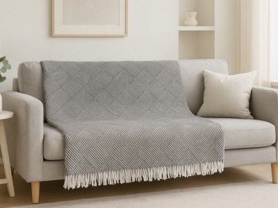 Плед-покривало бавовняне Vladi Валенсія PARQUET біло-димчате 140х200