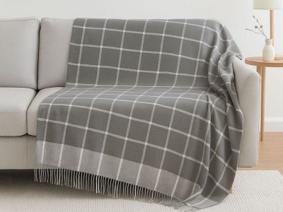 Плед-покрывало хлопковое Vladi Валенсия HARRY бело-дымчатый 140х200