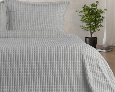 Турецьке велюрове покривало Merinos 220 x 240 см Modern Line Light Grey з наволочками 50х70