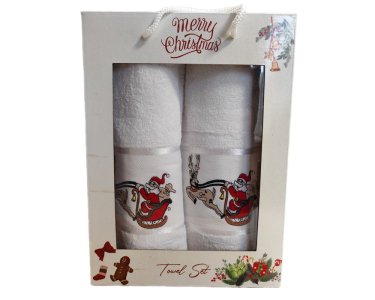 Набор новогодних полотенец Gulcan 50x90+70х140 Merry Christmas Sled White