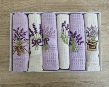 Набор полотенец кухонных Nilteks 6 штук 40х60 вафельные с вышивкой Lavanta 3