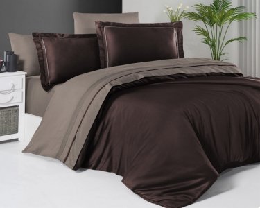 Турецька постільна білизна First Choice De Luxe сатин Dark Series Serenity Dark Brown Mink євро
