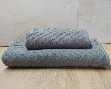 Набір турецьких махрових рушників Zeron 50х90+70х140 Zikzak Desen Grey
