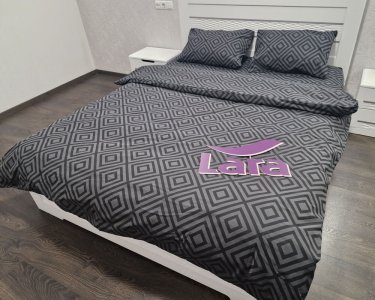 Постільна білизна LARA бязь d11296e160 з простирадлом на резинці 160х200х25 Ромб Black євро 200х220 см
