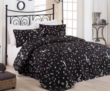 Покривало стьобане Eponj Home B&W Melodiy Siyah 200х220 з наволочками 50х70