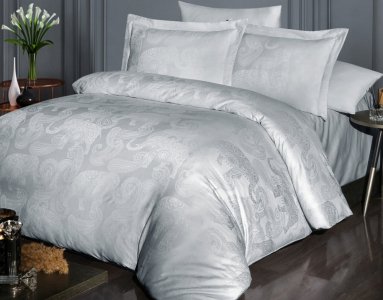 Турецька постільна білизна First Choice сатин-жакард Doreta silver євро