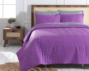 Покривало стьобане Eponj Home MaxiColor Mor 160х220 з наволочкою 50х70